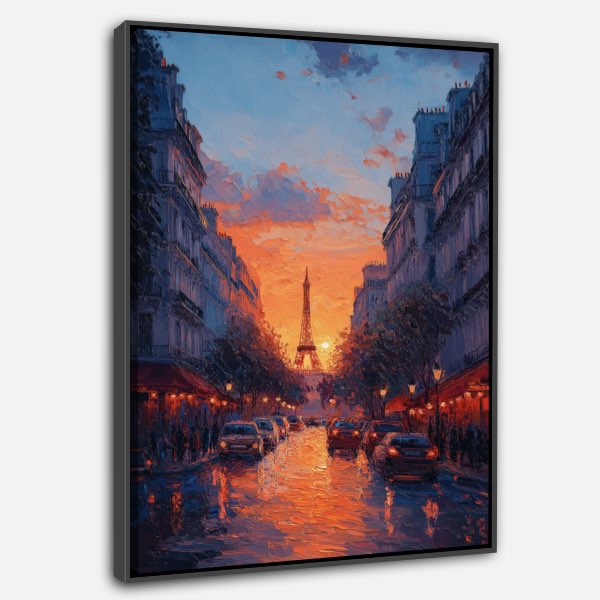 Peinture Acrylique Paris - Avenue au Coucher du Soleil Vue d’un Café