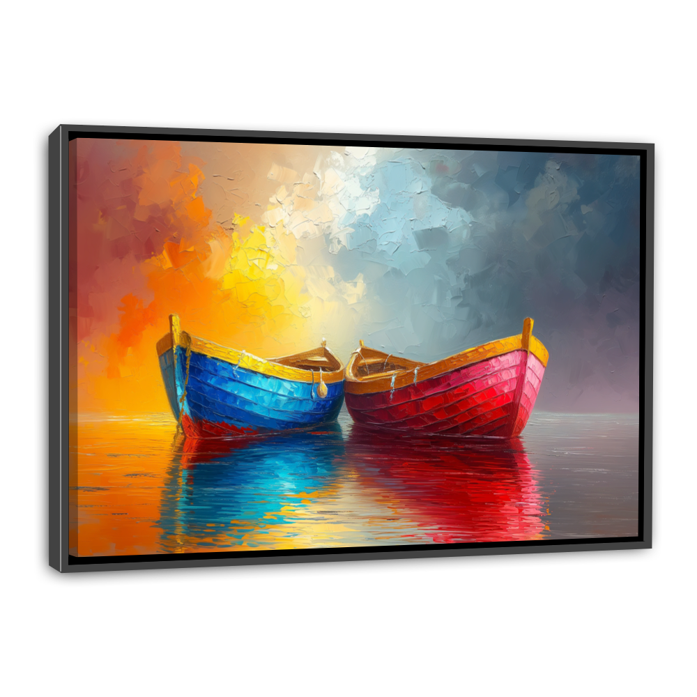 Barques Colorées au Bord de l'Eau