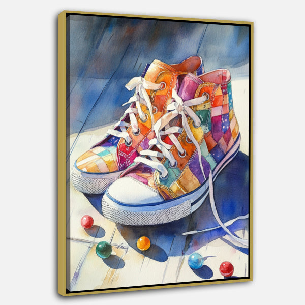 Impression sur toile "Baskets Patchwork Colorées"