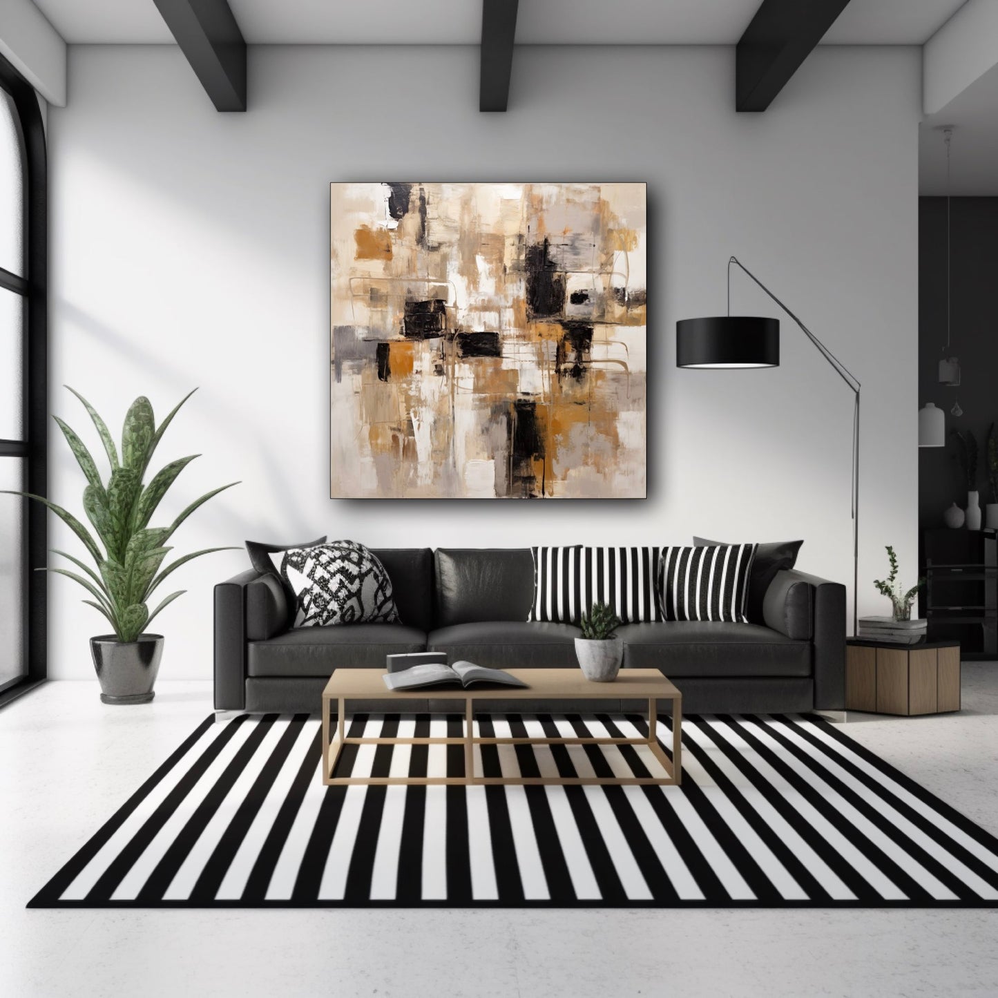 Tableau Abstrait - Décoration Murale Élégante en Marron, Noir, Beige et Blanc