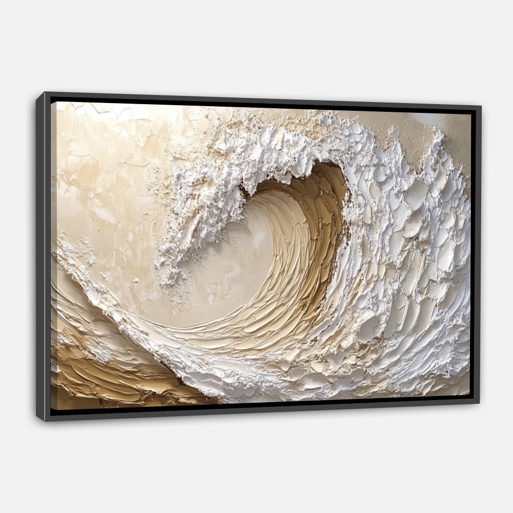 Peinture Abstraite de Vague Océan en Blanc et Beige