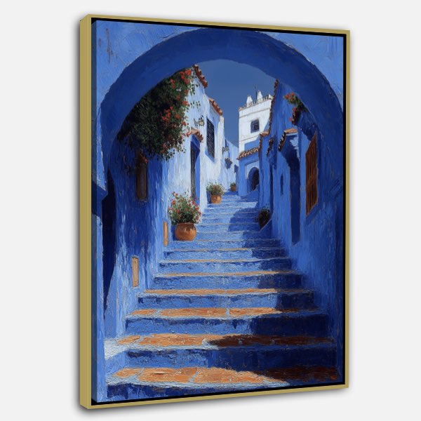 Peinture Chefchaouen - Escaliers Bleus en Détails