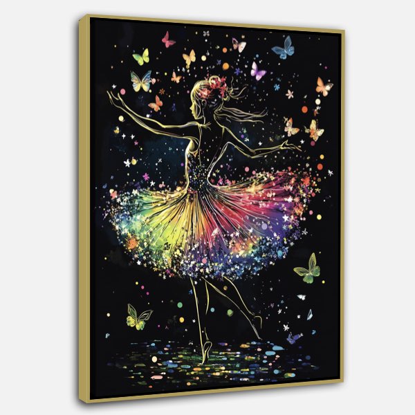 Danseuse en Jupe Parapluie avec Papillons et Étoiles - Peinture Aquarelle