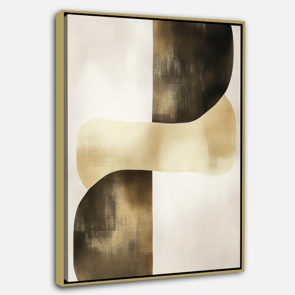 Peinture Abstraite Minimaliste avec Formes Dorées
