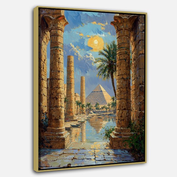 Peinture des Pyramides de Gizeh et du Temple de Karnak