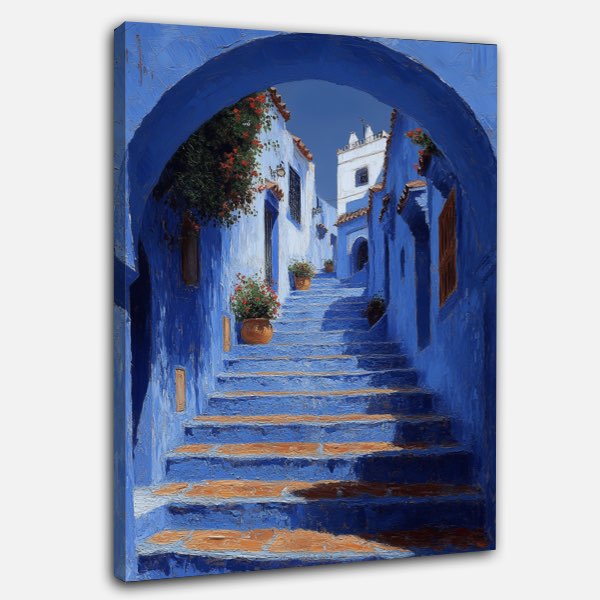 Peinture Chefchaouen - Escaliers Bleus en Détails