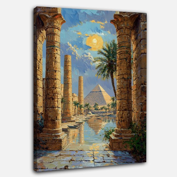 Peinture des Pyramides de Gizeh et du Temple de Karnak