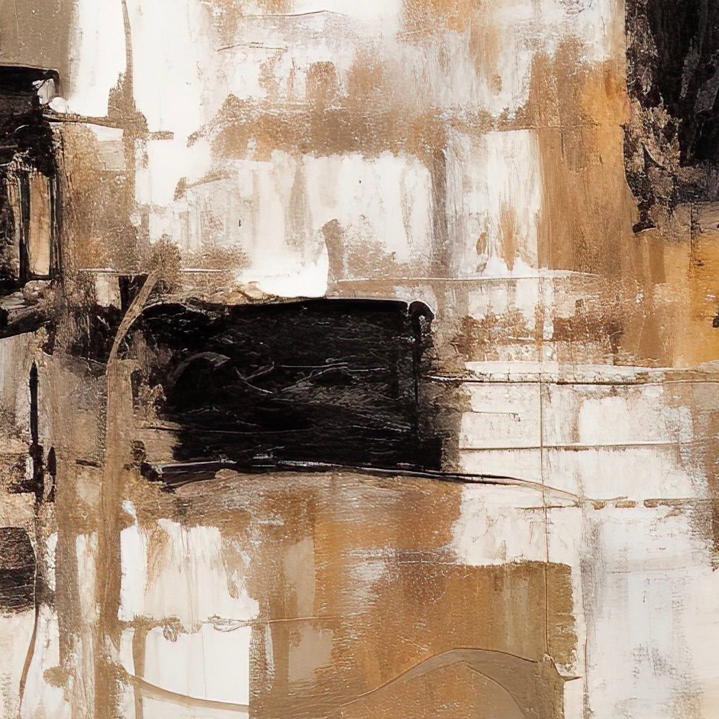 Tableau Abstrait - Décoration Murale Élégante en Marron, Noir, Beige et Blanc