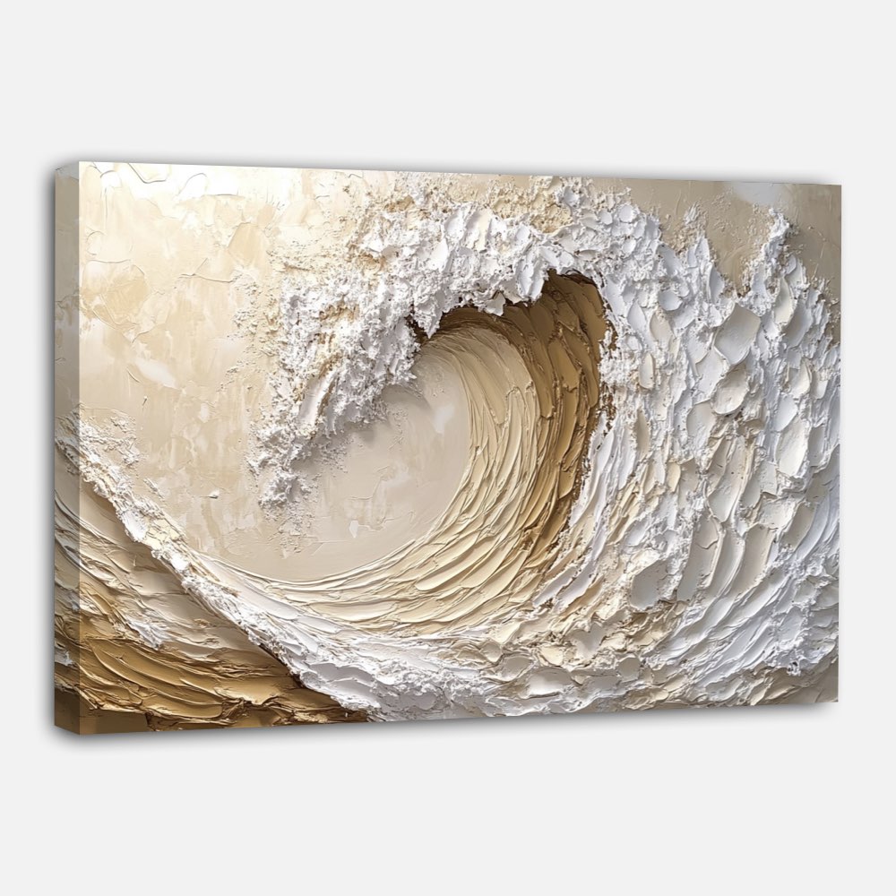 Peinture Abstraite de Vague Océan en Blanc et Beige