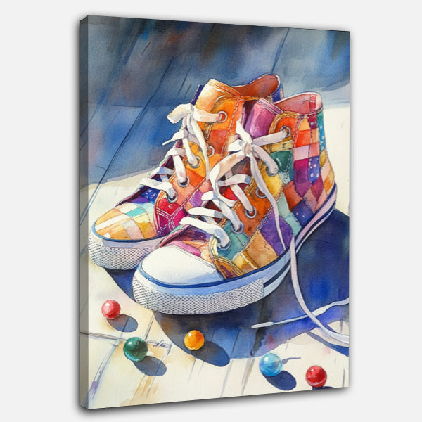 Impression sur toile "Baskets Patchwork Colorées"