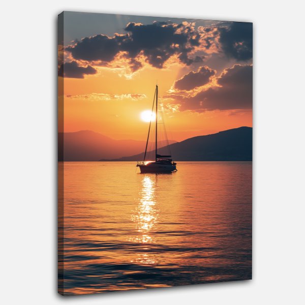 Photo de Lever de Soleil avec Yacht à l'Horizon