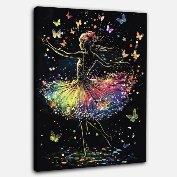 Danseuse en Jupe Parapluie avec Papillons et Étoiles - Peinture Aquarelle