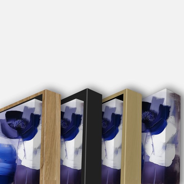 Tableau Abstrait Minimaliste - Fleur en Bleu Foncé et Blanc