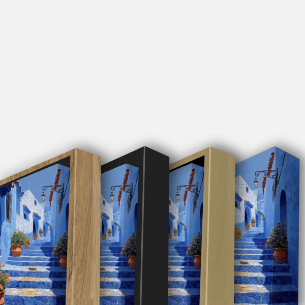 Peinture de Chefchaouen - Escaliers Bleus, Style Thomas Kincaid - Tableau décoratif sur toile - GalviArt