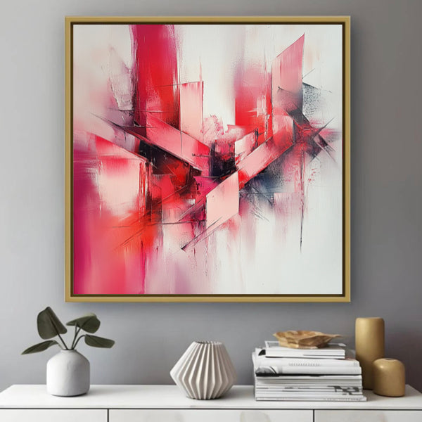 Peinture Abstraite aux Teintes Rouge Clair et Rose Foncé