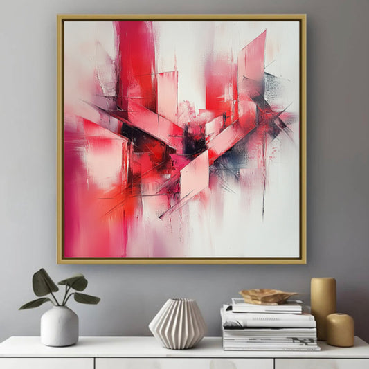 Peinture Abstraite aux Teintes Rouge Clair et Rose Foncé