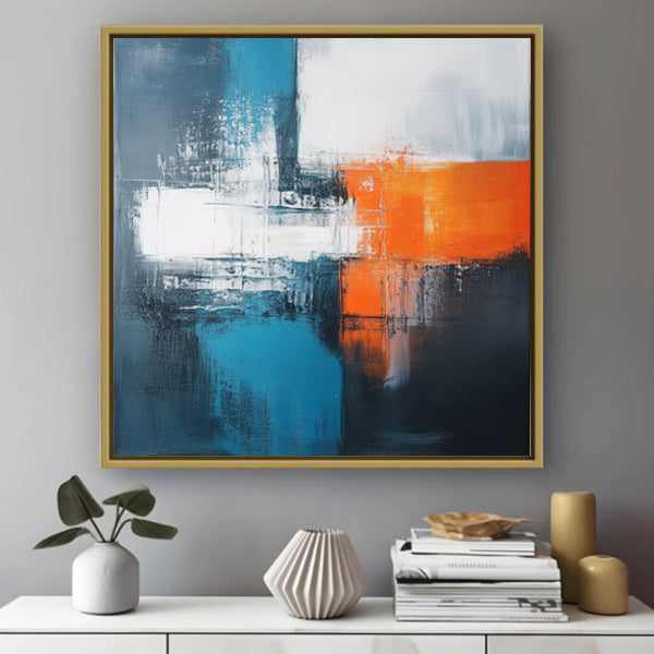 Peinture abstraite - Tons de rouge et jaune sur fond noir