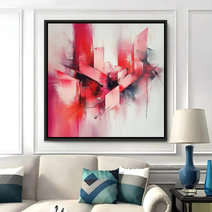 Peinture Abstraite aux Teintes Rouge Clair et Rose Foncé