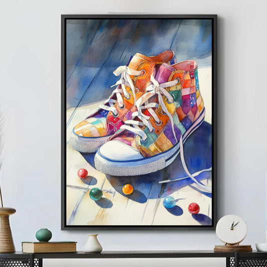Impression sur toile "Baskets Patchwork Colorées"