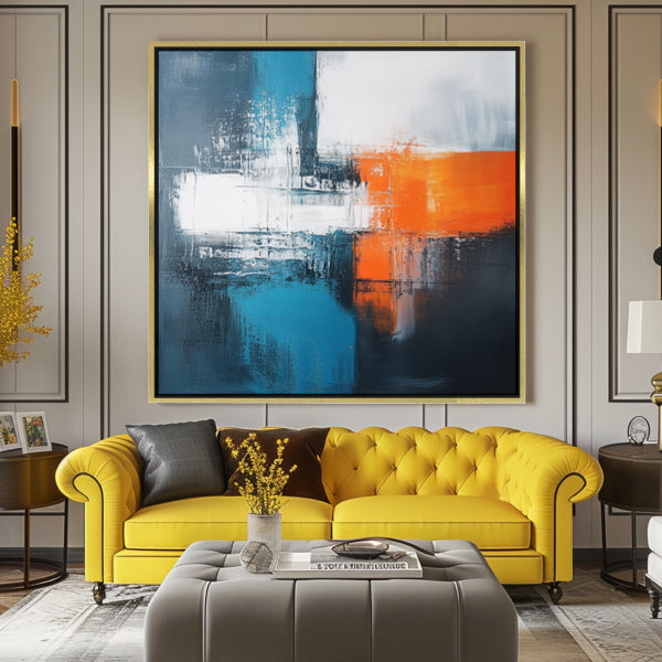 Peinture abstraite - Tons de rouge et jaune sur fond noir