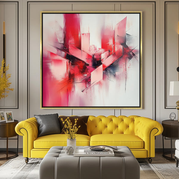 Peinture Abstraite aux Teintes Rouge Clair et Rose Foncé