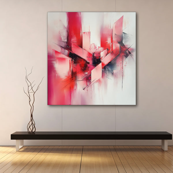 Peinture Abstraite aux Teintes Rouge Clair et Rose Foncé