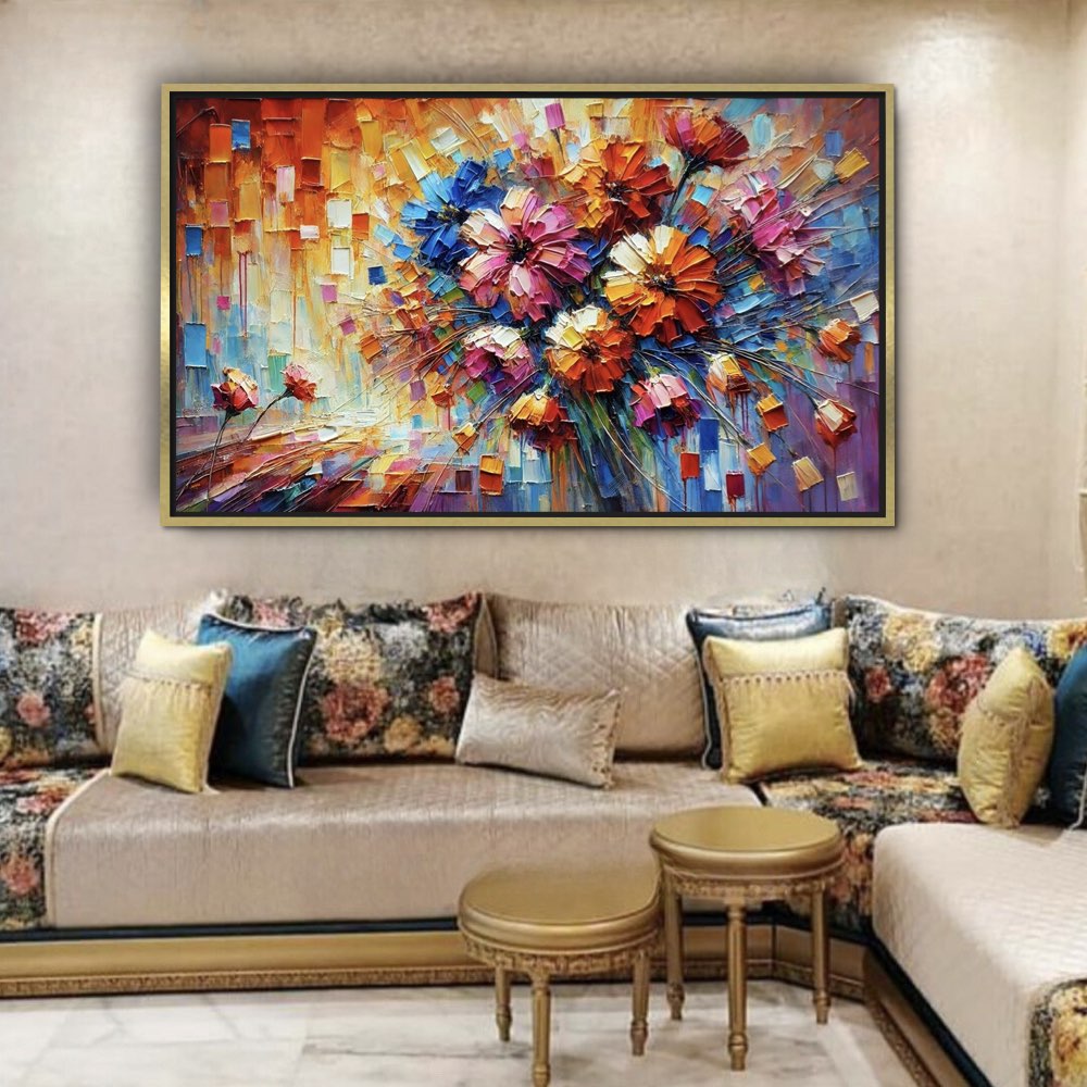 Fleurs colorées sur toile