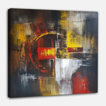 Peinture Abstraite aux Tons Rouges et Jaunes sur Fond Noir