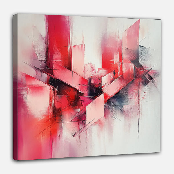 Peinture Abstraite aux Teintes Rouge Clair et Rose Foncé